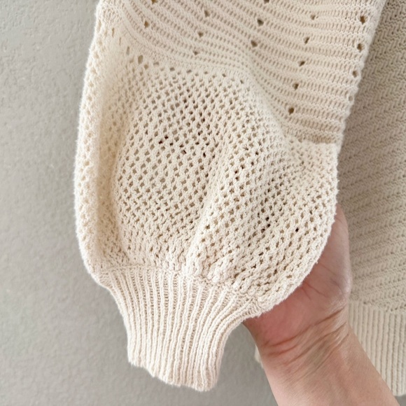 A.L.C. Intarsia Knit Sweater Crochet Cotton Pullover Puff Classic Minimalist XS - Picture 11 of 14